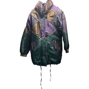 Vintage Retro Patchwork Colorful Women's Puffer Jacket size M